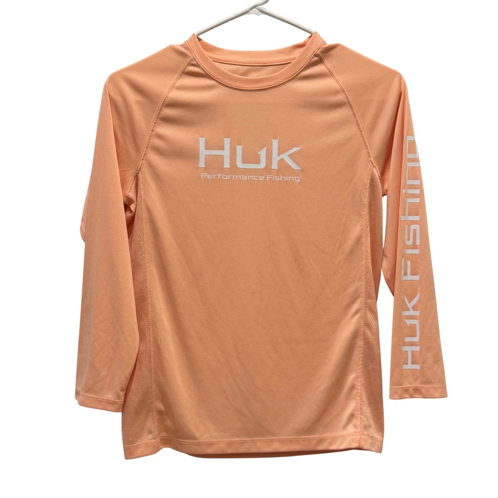 Huk Performance Fishing Shirt Kids Youth Medium Peach Excellent Long Sleeve Mesh